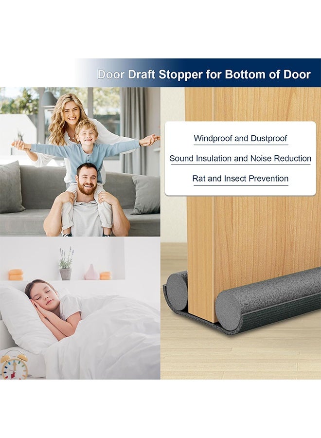 Door Draft Stopper, Twin Door Draft Stopper for Bottom of Door - Adjustable Under Door Sweep, No Adhesive, Blocks Cold Air, Hot Air, Noise, Light & Bugs, Weather Stripping Gap Filler, Easy Install for Exterior & Interior Doors - Image 4